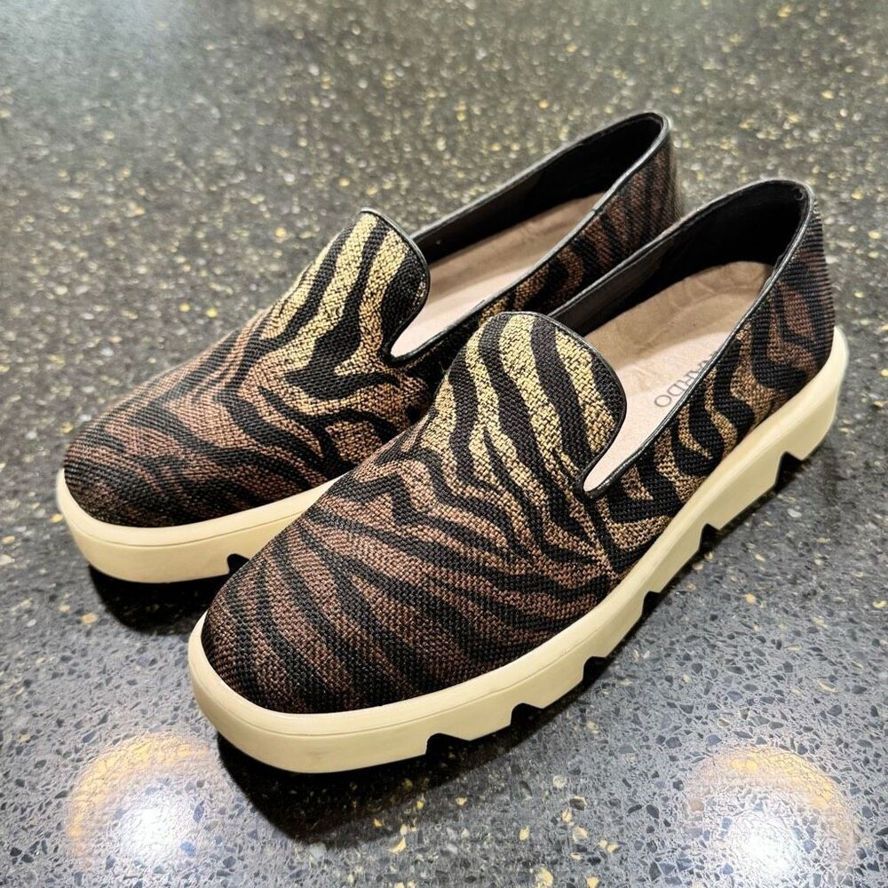 Bernardo Danica Brown Multi Zebra Platform Slip On Sneakers. Size 7.